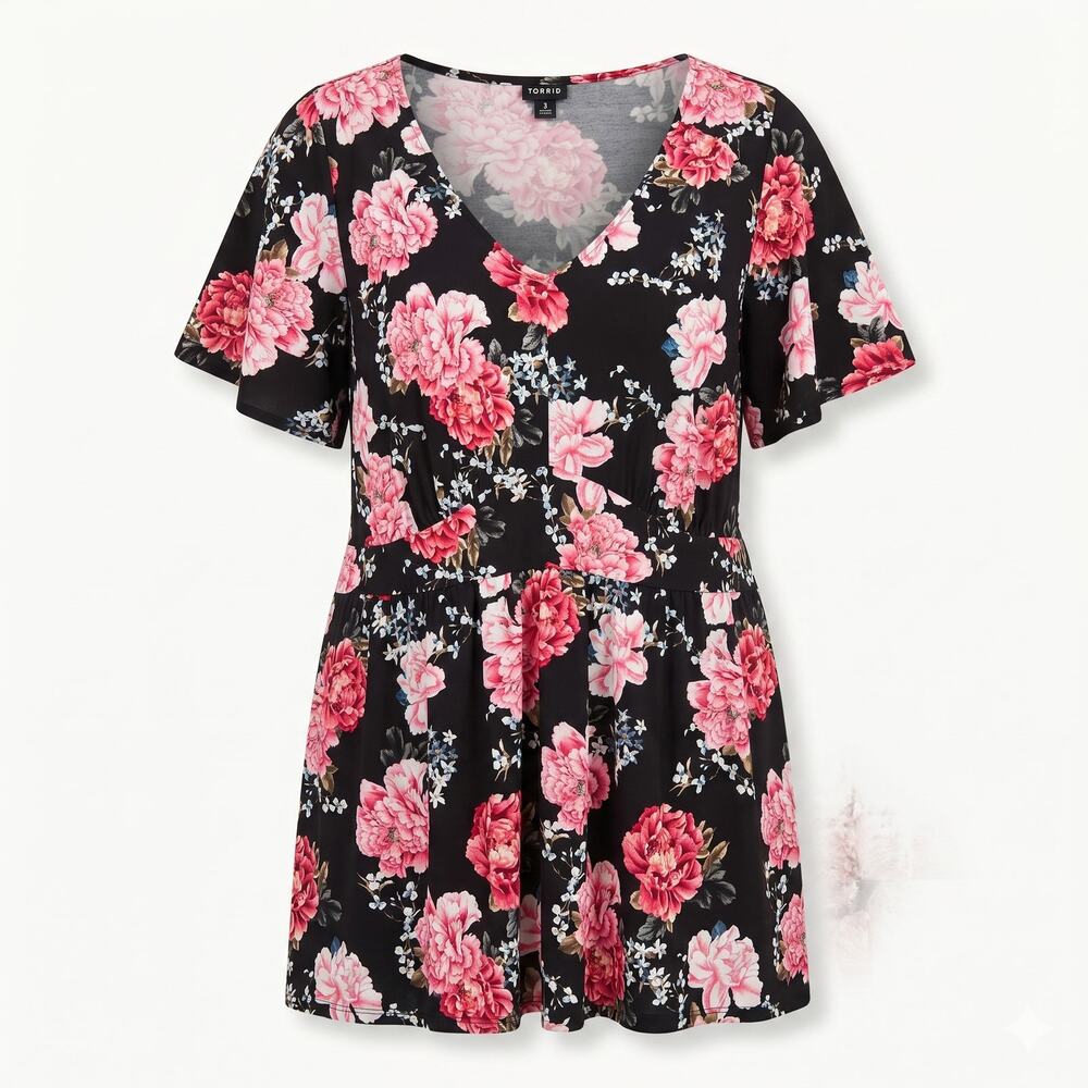 Torrid‎ Womens 5X Boho Romantic Cottagecore V-Neck Babydoll Flutter Sleeve Top